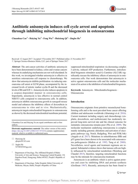 Antibiotic Anisomycin Induces Cell Cycle Arrest And Apoptosis Through