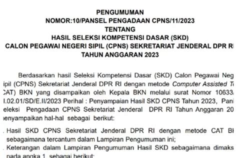 Penting Pengumuman Baru 23 November 2023 Tentang Hasil Skd Cpns Sekretariat Jenderal Dpr Ri