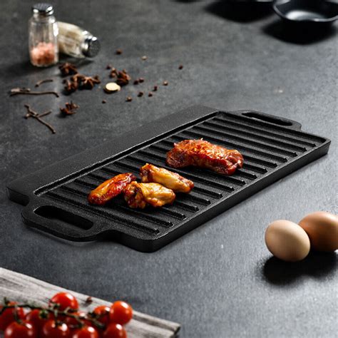 Non Stick Cast Iron Reversible Griddle Plate Grill Pan Bbq Hob Cooking