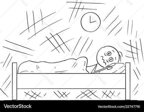 Cartoon Of Man Lying In Bed And Unable To Sleep Vector Image