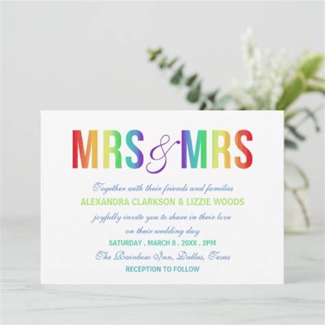 Rainbow Mrs Mrs Lesbian Wedding Invitation Zazzle