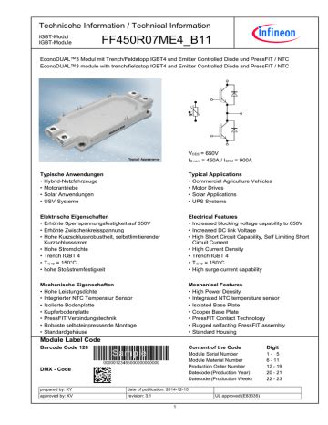 Infineon FF450R07ME4 B11 IGBT Module Datenblatt Manualzz