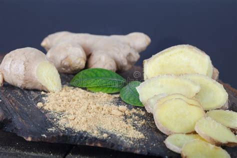 Ground Ginger Spice and Fresh Ginger Root Stock Image - Image of flavor ...