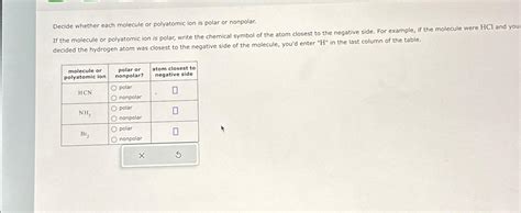 Solved Decide Whether Each Molecule Or Polyatomic Ion Is Chegg