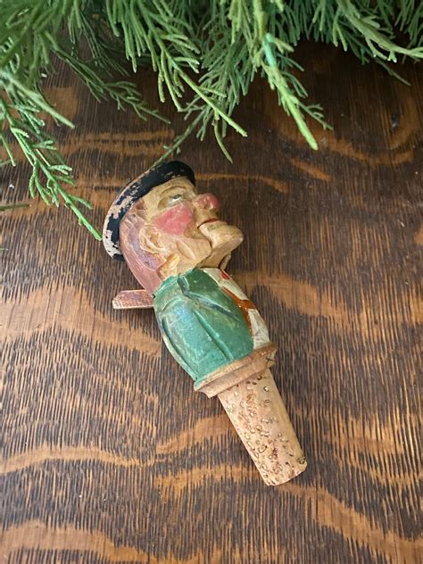 Wine Cork Vintage Hand Carved Cork Bottle Stopper Wood Etsy