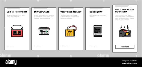 Battery Power Energy Electric Car Onboarding Icons Set Vector Stock