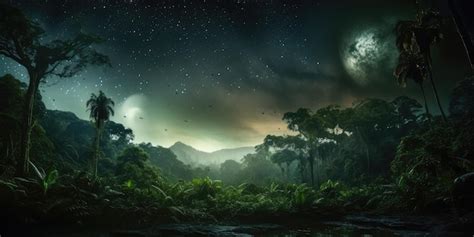 Premium AI Image | Rain forest at night time Night time in a rain forest