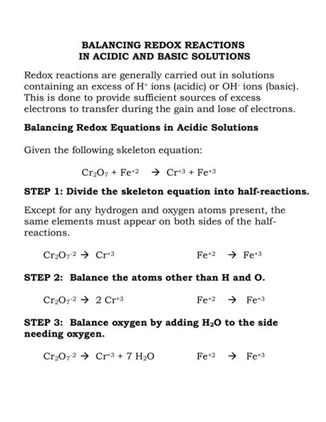 balancing redox reactions in acidic and basic solutions