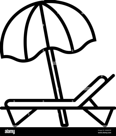 Beach Umbrella And Sun Lounger Line Icon On White Background Vector