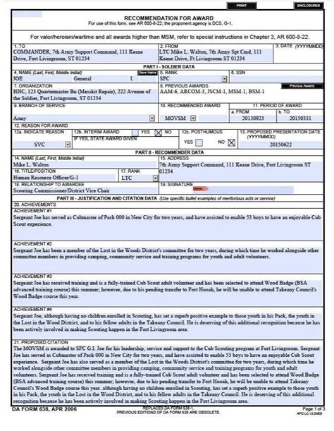 Fillable Da Form 638 Printable Forms Free Online