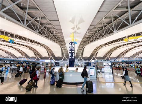 Japan, Kansai airport, KIX. Interior of terminal one. International ...