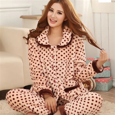 Autumn And Winter Flannel Pajama Sets Sleepwear Womens Coral Velvet