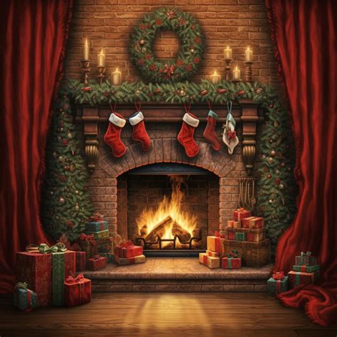 Premium Ai Image Fireplace With Christmas Stockings And Presents In