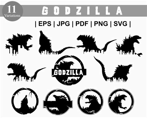 Godzilla Silhouettes With The Word Godzilla On Them