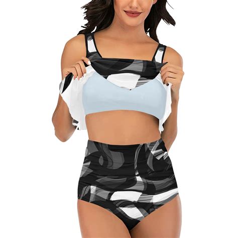 Black And White High Waisted Flounce Bikini Set Model S24 ID D5988662