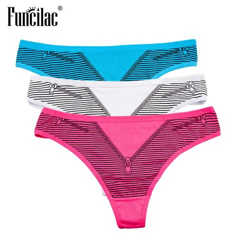 Women Cotton Thongs Sexy G String Ladies T Back Panties Striped Briefs