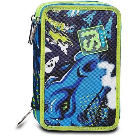 Astuccio Scuola Zip Seven Sj Gang Completo Draggy Dinosauro Triplo