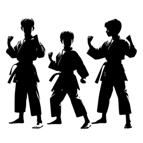 Conjunto de siluetas de jóvenes muchachos de karate Ilustración aislada