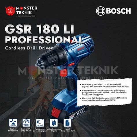 Mesin Bor Besi Kayu Bosch GSR 180 Li Bor Baterai 18 Volt Cordless Drill