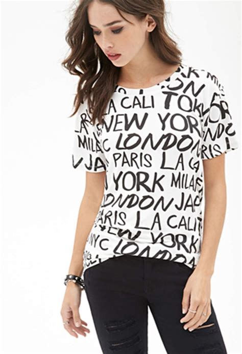 Forever 21 Cities Graphic Tee Cream Black Graphic Tees Women Spring