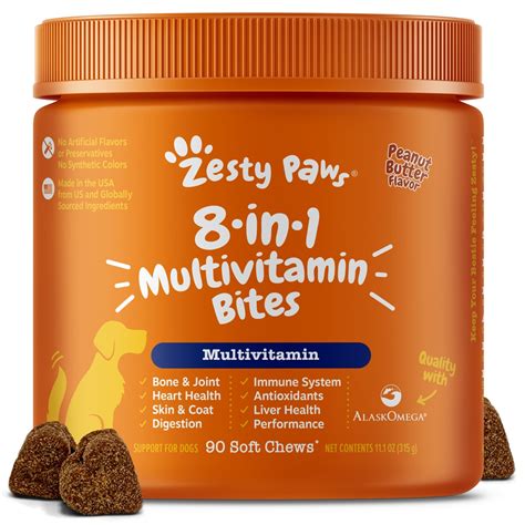 Zesty Paws 8 In 1 Bites Multivitamin Supplement For Dogs Peanut Butter