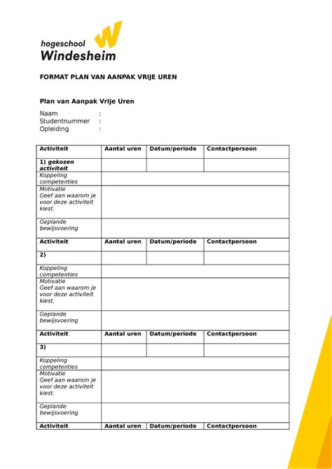 Format Plan Van Aanpak Vrije Ruimte FORMAT PLAN VAN AANPAK VRIJE UREN