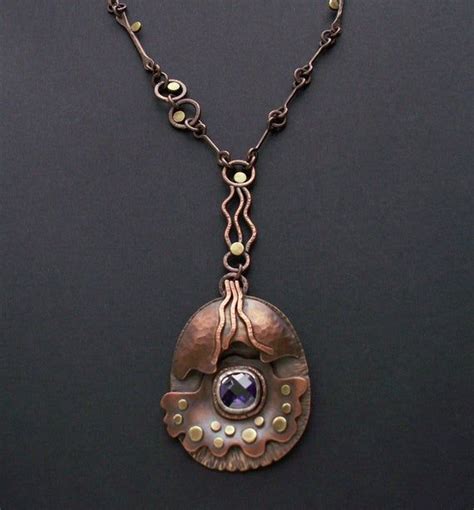 Mixed Metal Pendant With Purple Cubic Zirconia OOAK Necklace Etsy