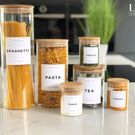 Bamboo Tea Coffee Sugar Glass Storage Jars Personalised Etsy Uk