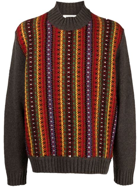 Ymc Bluto Patterned Intarsia Knit Sweater Farfetch