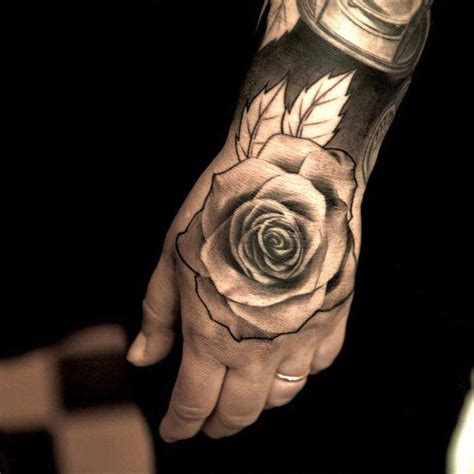 Lovely Rose Flower On Hand Tattoo For Men Neck Tattoo For Guys Hand Tattoos For Guys Mom