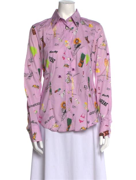 Etro Printed Long Sleeve Button Up Top Purple Tops Clothing