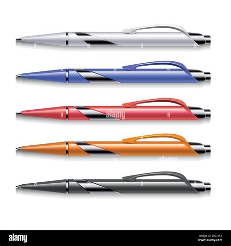 Vector Colored Office Pens Set Of Ballpoint Colored For Office Work