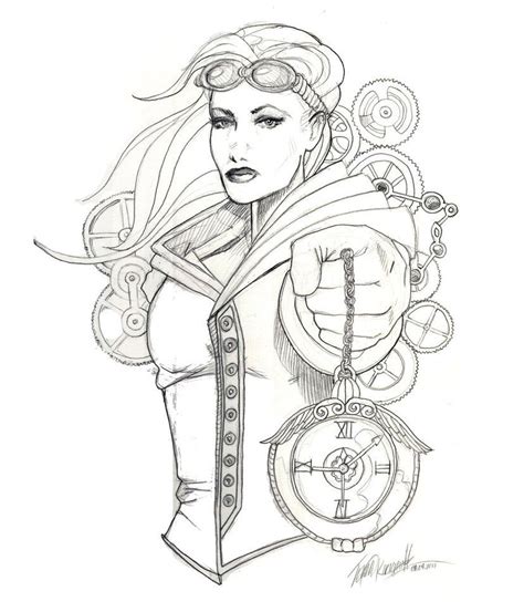 Steampunk Pin Up Adult Coloring Pages