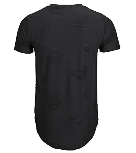 Kliegou Mens Hipster Hip Hop Ripped Round Hemline Hole T Shirt 1705 Large Black Frenzystyle