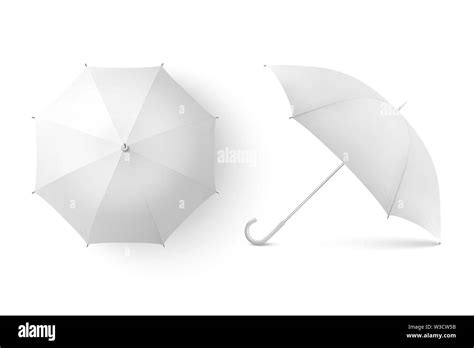 Vector 3d Realistic Render White Blank Umbrella Icon Set Closeup