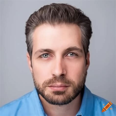 Professional Headshot Of A 45 Year Old Caucasian Man In A Blue Shirt On