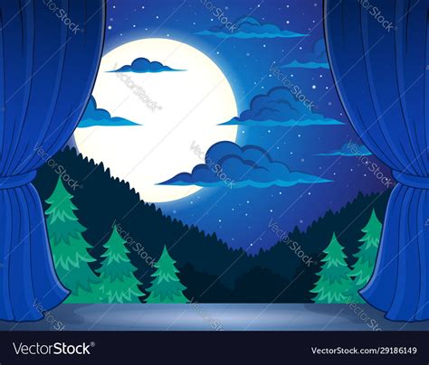 Stage with night landscape Royalty Free Vector Image