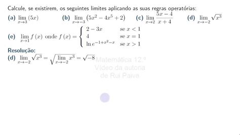 Matemática 12 Limites E Continuidade Exercício 2 1 Da Aula 2 Propr