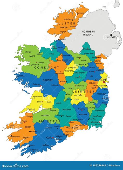 Colorful Ireland Political Map With Clearly Labeled Separated Layers Images