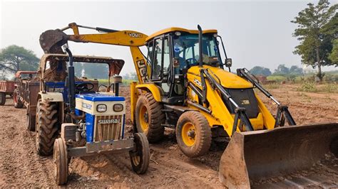 3DX EXTERA JCB Backhoe Loading Murum In Swaraj 735 Fp Tractor With His