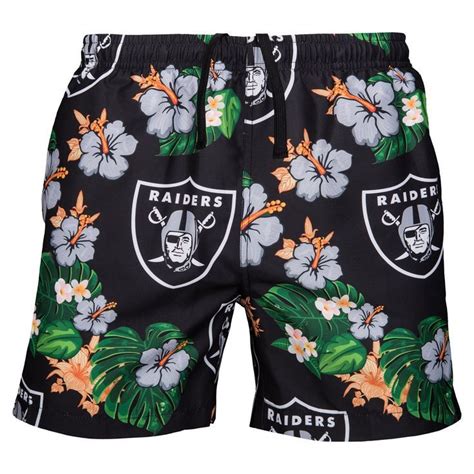 Foco Mens Nfl Team Logo Floral Hawaiian Swim Suit Trunks Oakland