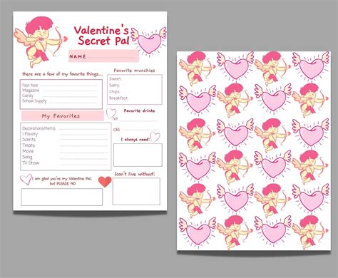 Valentine's Day Secret Pal Questionnaire, Printable Gift Exchange Wish ...