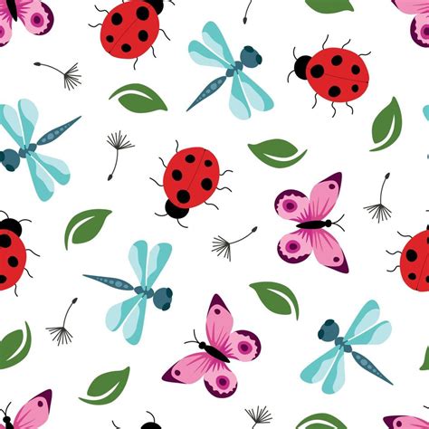 Seamless Pattern With Insects On A Black Background Vector