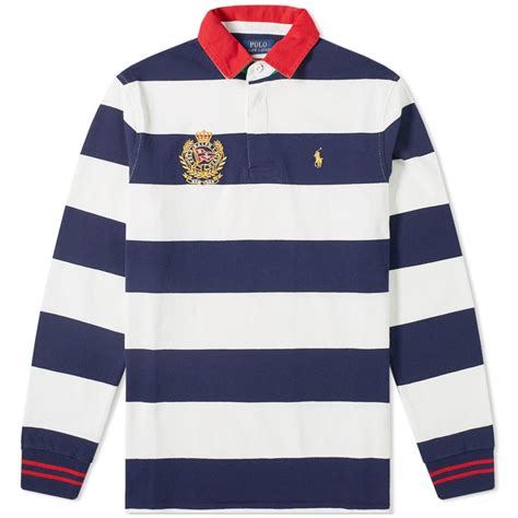 Polo Ralph Lauren Long Sleeve Embroidered Crest Rugby Shirt In Blue