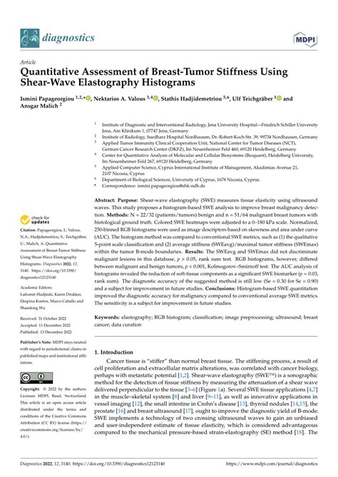 Pdf Quantitative Assessment Of Breast Tumor Stiffness Using Shear