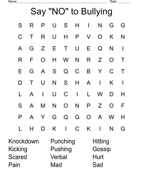 Anti Bullying Word Search Wordmint Worksheets Library