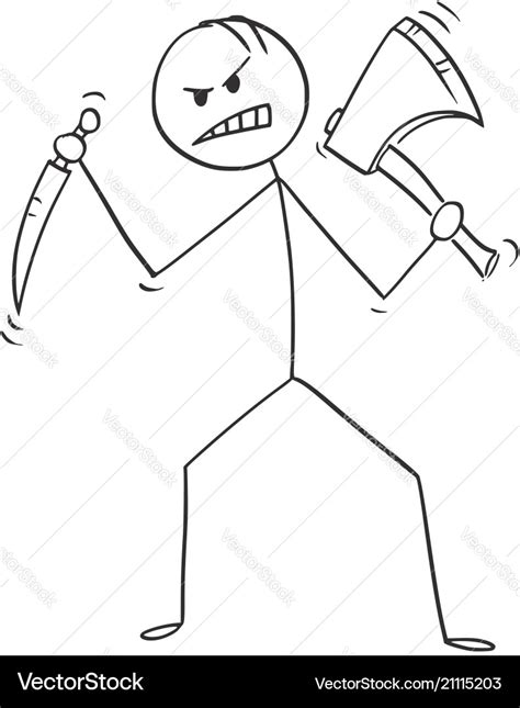 Cartoon Of Mad Killer Or Murderer With Axe Vector Image