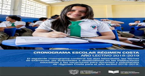 educacion gob ec CRONOGRAMA ESCOLAR RÉGIMEN COSTA AÑo LECTIVO 2018