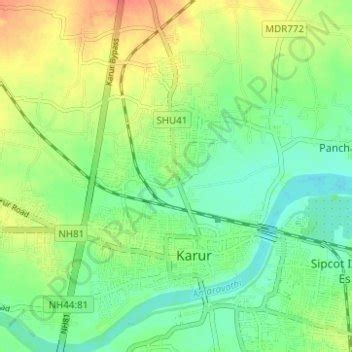 Karur topographic map, elevation, terrain