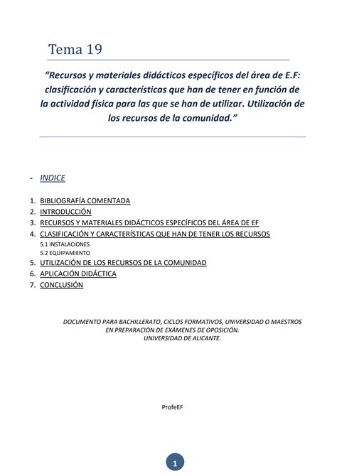 SOLUTION Educaci N F Sica Primaria Tema 19 Recursos Y Materiales Did